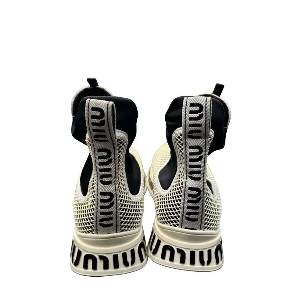 Miu Miu Crystal Mesh Sneakers Black White Women's EU 39 Italy No Box